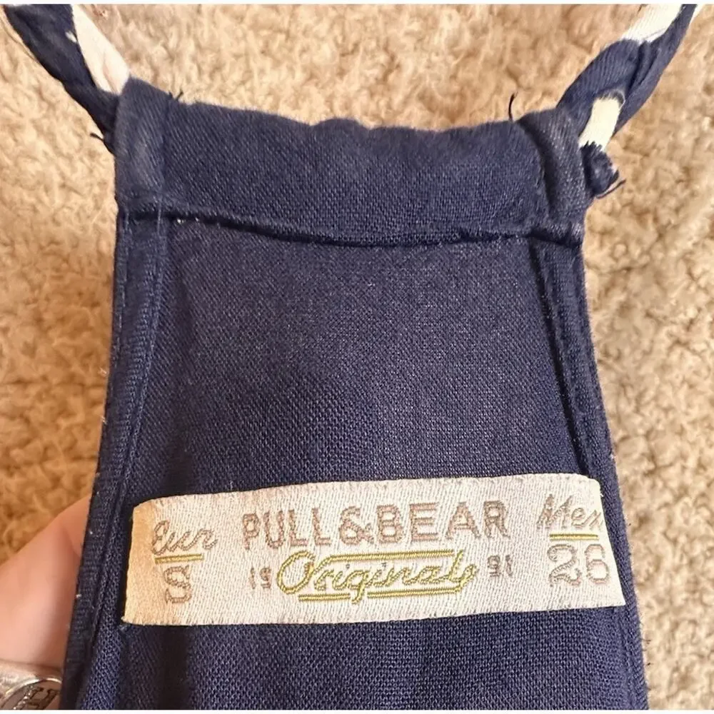 Pull & Bear Navy Embroidered Maxi Dress Boho Racerback Sleeveless Small